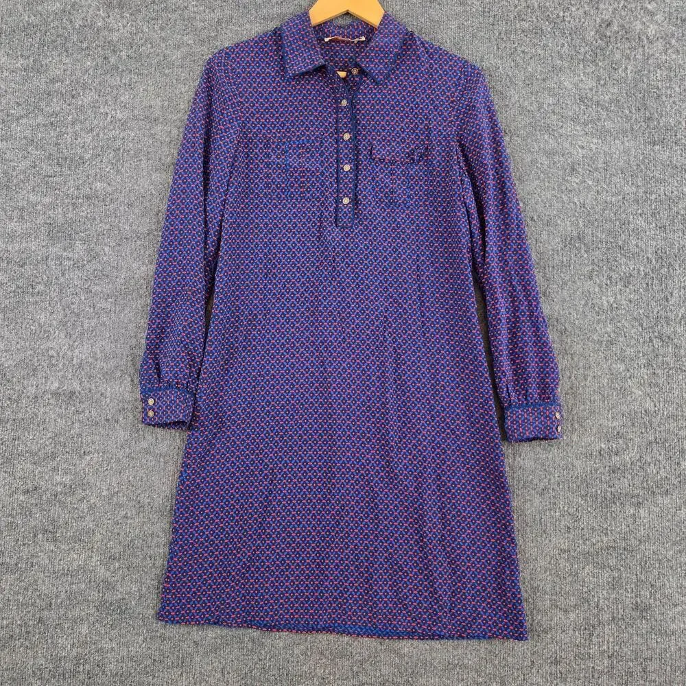 Tory Burch Dress 2 Rylie Silk Shirt Mini Blue Red Workwear Chic Quiet Luxury